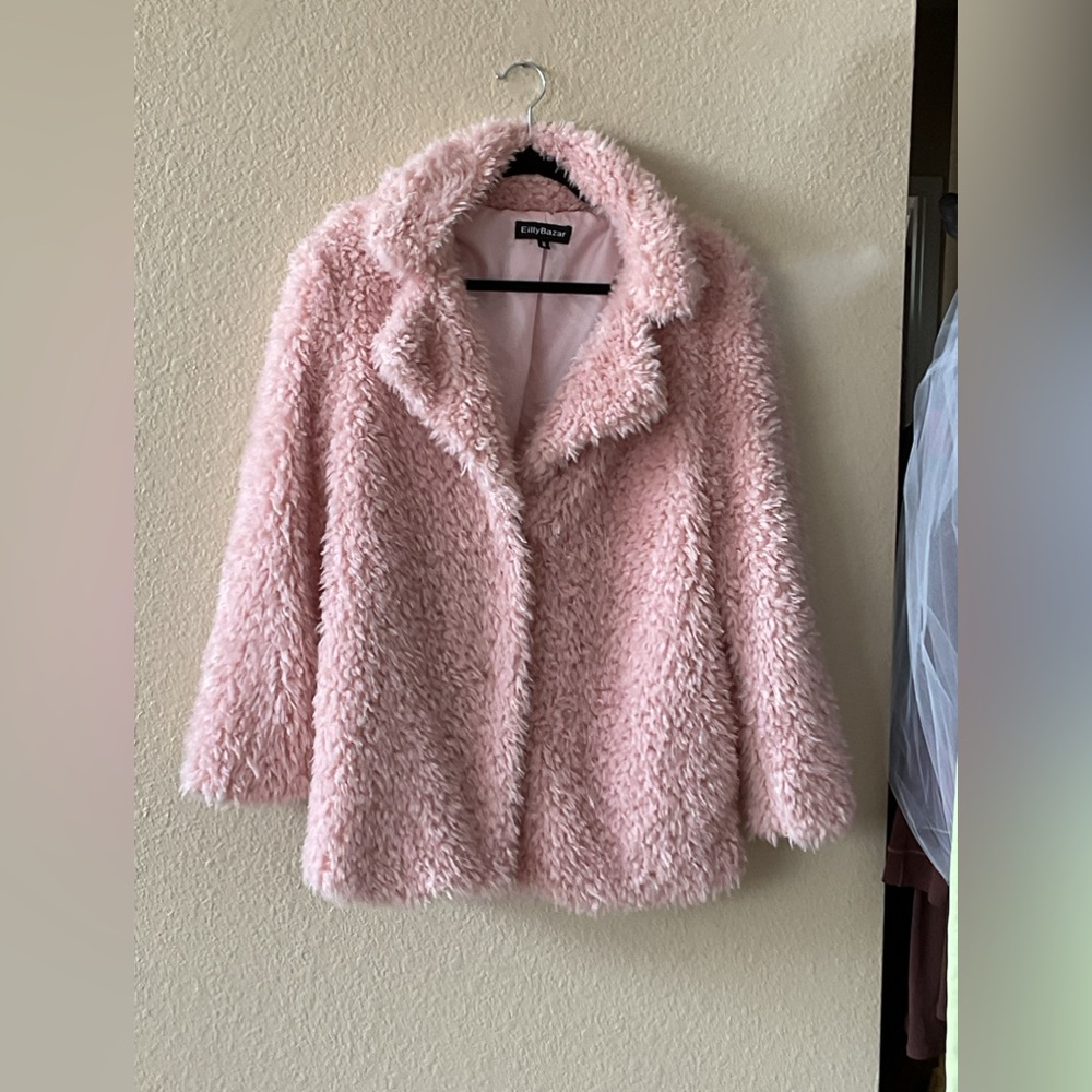Barbiecore!  Pink Faux Fur Size Medium Jacket Lightweight Cozy! By Emily Bazar